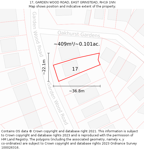 17, GARDEN WOOD ROAD, EAST GRINSTEAD, RH19 1NN: Plot and title map