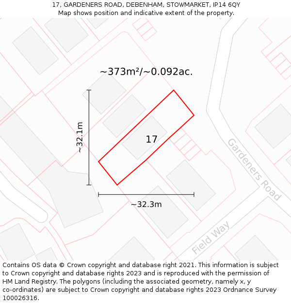 17, GARDENERS ROAD, DEBENHAM, STOWMARKET, IP14 6QY: Plot and title map