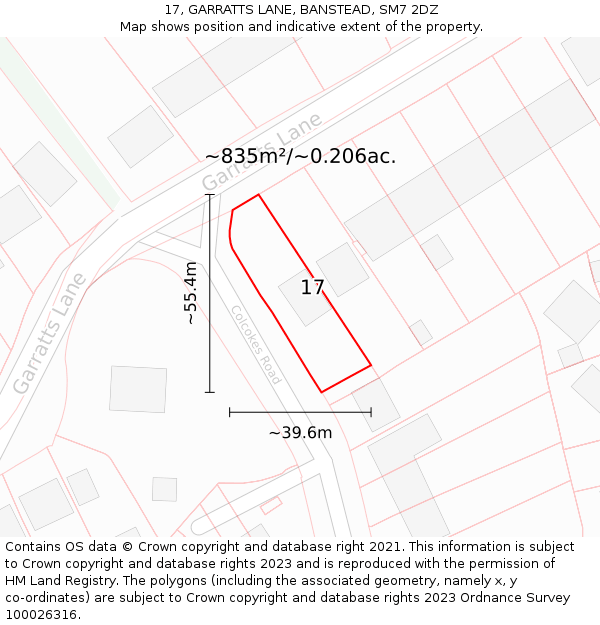 17, GARRATTS LANE, BANSTEAD, SM7 2DZ: Plot and title map