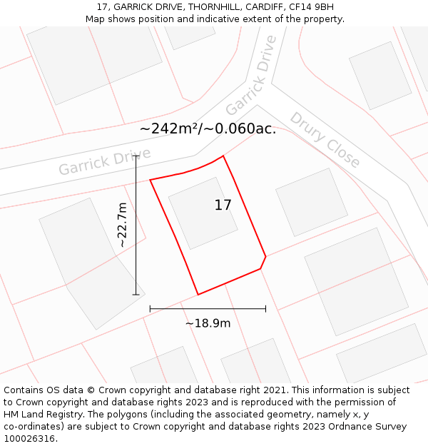 17, GARRICK DRIVE, THORNHILL, CARDIFF, CF14 9BH: Plot and title map