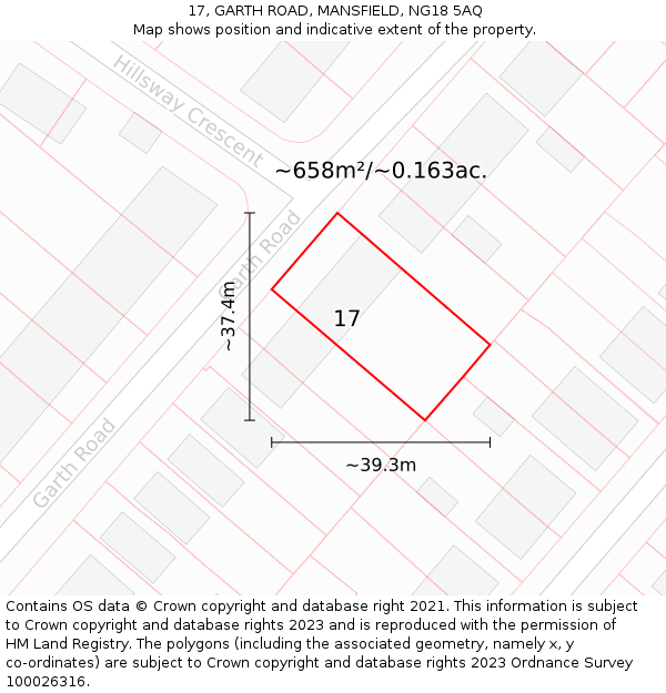 17, GARTH ROAD, MANSFIELD, NG18 5AQ: Plot and title map