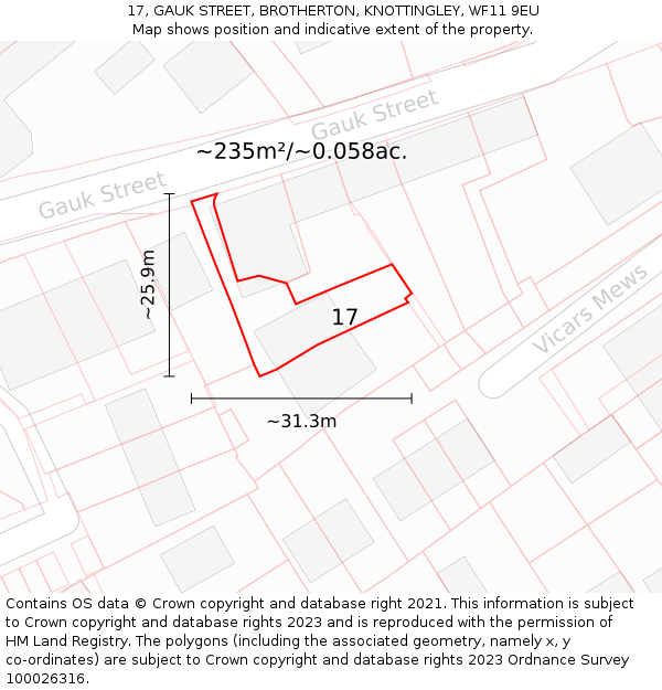 17, GAUK STREET, BROTHERTON, KNOTTINGLEY, WF11 9EU: Plot and title map