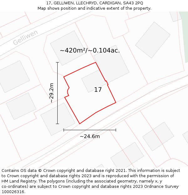 17, GELLIWEN, LLECHRYD, CARDIGAN, SA43 2PQ: Plot and title map