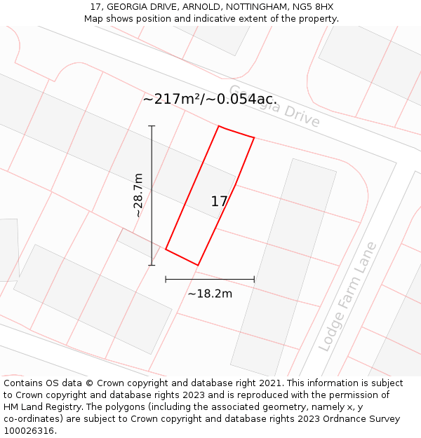 17, GEORGIA DRIVE, ARNOLD, NOTTINGHAM, NG5 8HX: Plot and title map