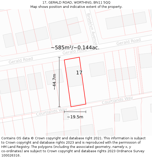 17, GERALD ROAD, WORTHING, BN11 5QQ: Plot and title map