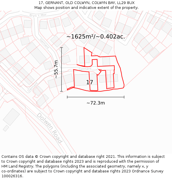 17, GERNANT, OLD COLWYN, COLWYN BAY, LL29 8UX: Plot and title map