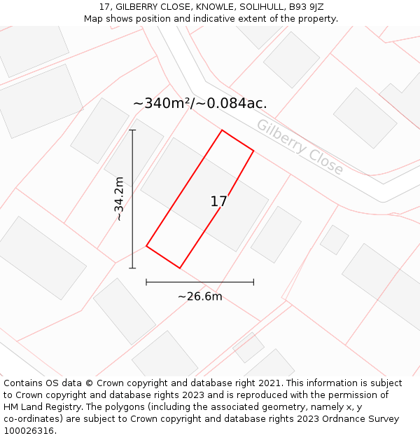 17, GILBERRY CLOSE, KNOWLE, SOLIHULL, B93 9JZ: Plot and title map