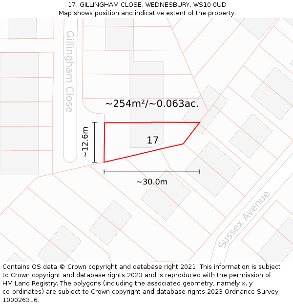 17, GILLINGHAM CLOSE, WEDNESBURY, WS10 0UD: Plot and title map