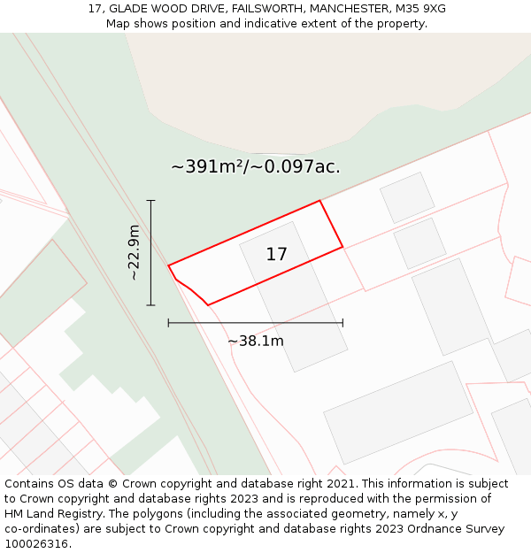 17, GLADE WOOD DRIVE, FAILSWORTH, MANCHESTER, M35 9XG: Plot and title map