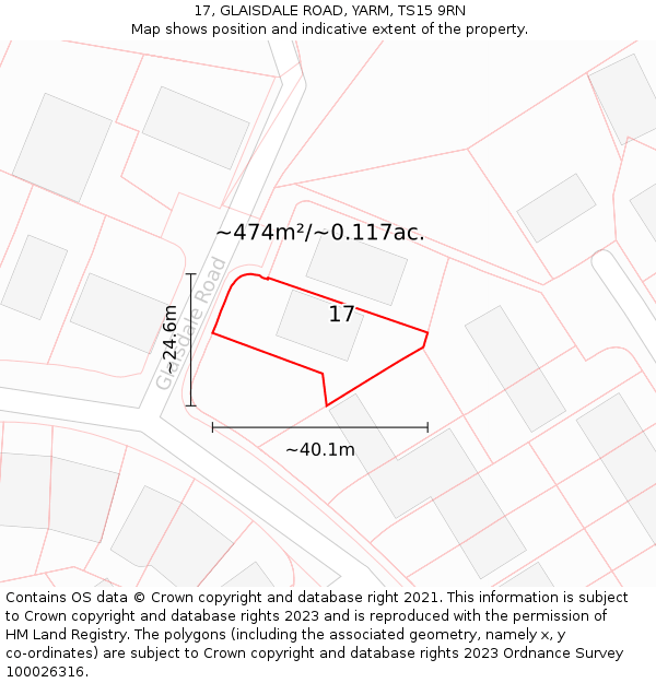 17, GLAISDALE ROAD, YARM, TS15 9RN: Plot and title map