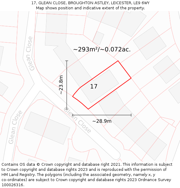 17, GLEAN CLOSE, BROUGHTON ASTLEY, LEICESTER, LE9 6WY: Plot and title map