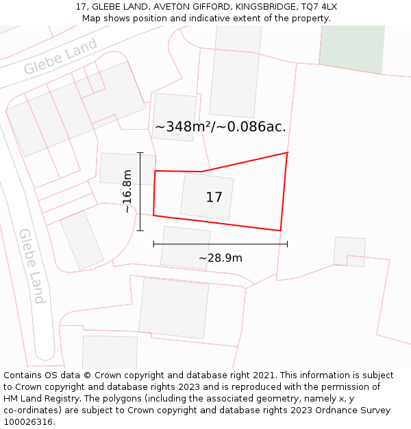 17, GLEBE LAND, AVETON GIFFORD, KINGSBRIDGE, TQ7 4LX: Plot and title map