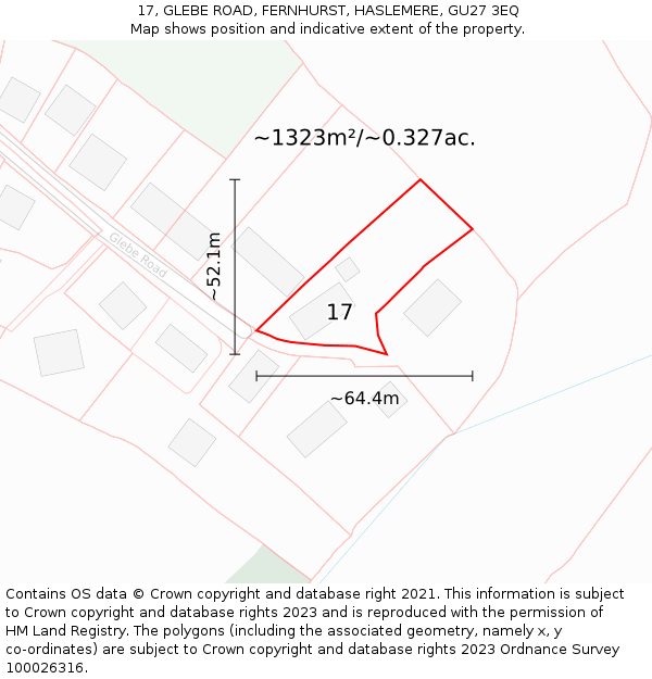 17, GLEBE ROAD, FERNHURST, HASLEMERE, GU27 3EQ: Plot and title map