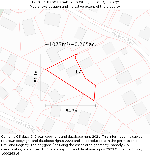 17, GLEN BROOK ROAD, PRIORSLEE, TELFORD, TF2 9QY: Plot and title map