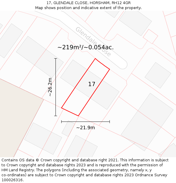 17, GLENDALE CLOSE, HORSHAM, RH12 4GR: Plot and title map