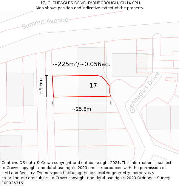 17, GLENEAGLES DRIVE, FARNBOROUGH, GU14 0PH: Plot and title map