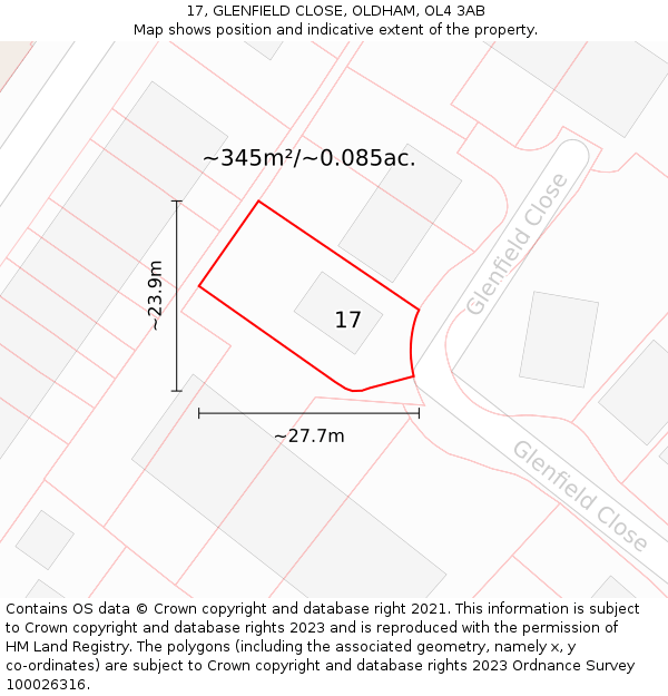 17, GLENFIELD CLOSE, OLDHAM, OL4 3AB: Plot and title map