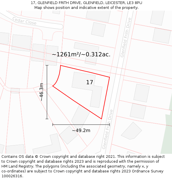 17, GLENFIELD FRITH DRIVE, GLENFIELD, LEICESTER, LE3 8PU: Plot and title map