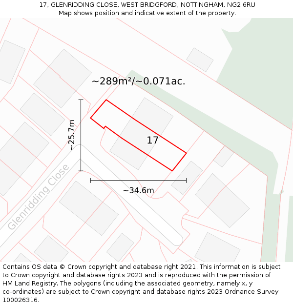 17, GLENRIDDING CLOSE, WEST BRIDGFORD, NOTTINGHAM, NG2 6RU: Plot and title map