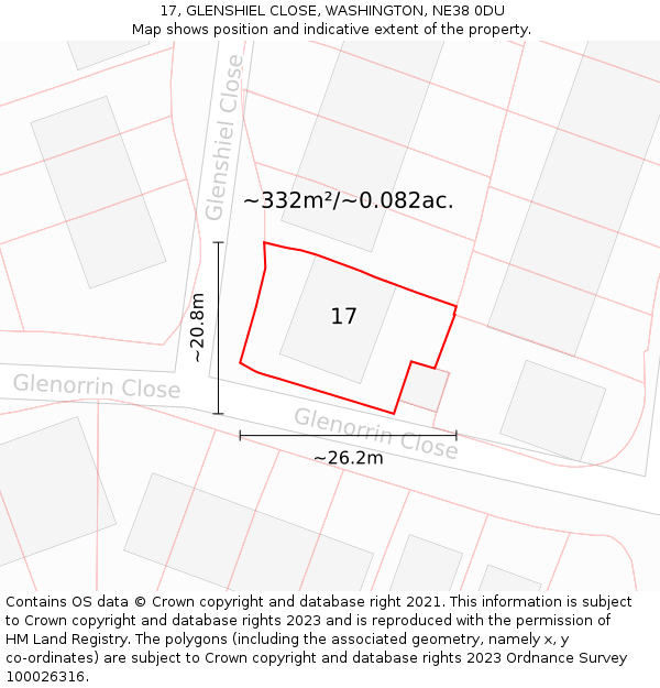 17, GLENSHIEL CLOSE, WASHINGTON, NE38 0DU: Plot and title map