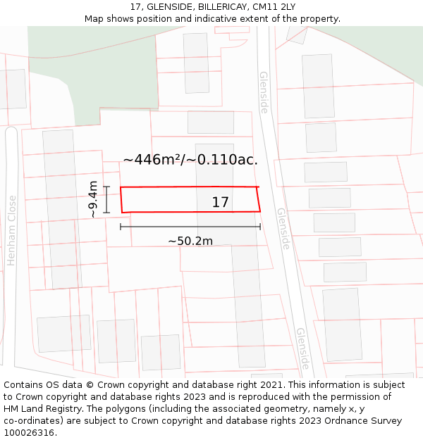 17, GLENSIDE, BILLERICAY, CM11 2LY: Plot and title map