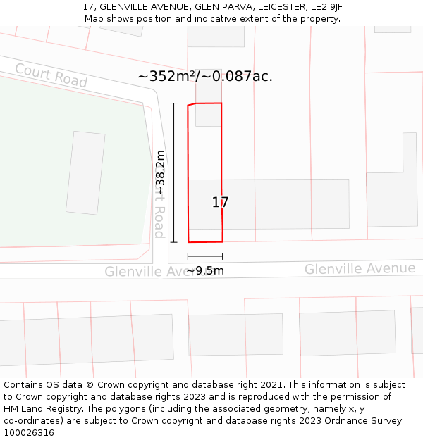 17, GLENVILLE AVENUE, GLEN PARVA, LEICESTER, LE2 9JF: Plot and title map