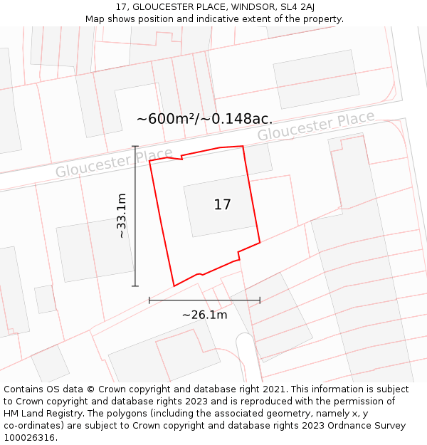 17, GLOUCESTER PLACE, WINDSOR, SL4 2AJ: Plot and title map