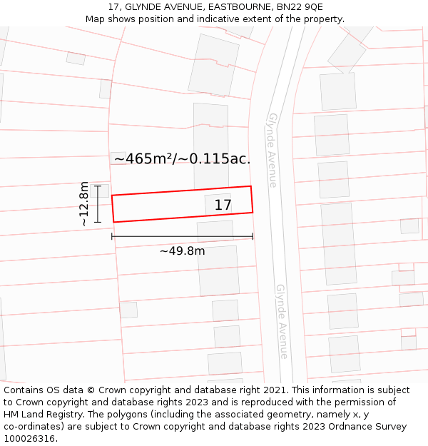 17, GLYNDE AVENUE, EASTBOURNE, BN22 9QE: Plot and title map