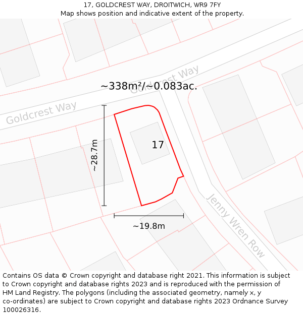 17, GOLDCREST WAY, DROITWICH, WR9 7FY: Plot and title map