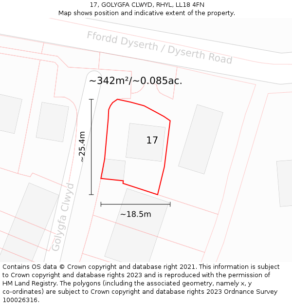 17, GOLYGFA CLWYD, RHYL, LL18 4FN: Plot and title map