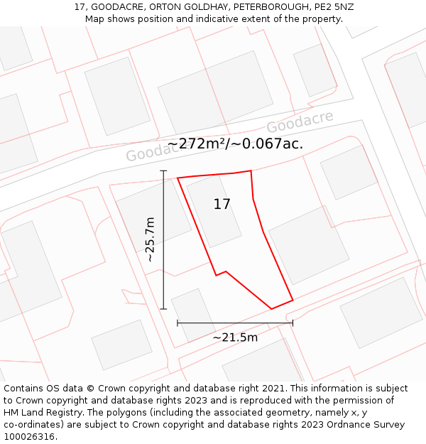 17, GOODACRE, ORTON GOLDHAY, PETERBOROUGH, PE2 5NZ: Plot and title map