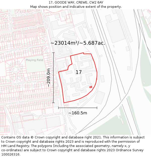 17, GOODE WAY, CREWE, CW2 6AY: Plot and title map