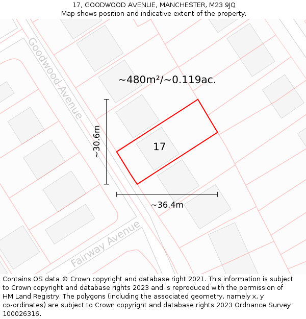 17, GOODWOOD AVENUE, MANCHESTER, M23 9JQ: Plot and title map