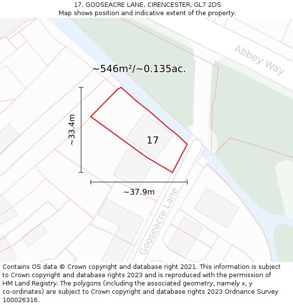 17, GOOSEACRE LANE, CIRENCESTER, GL7 2DS: Plot and title map