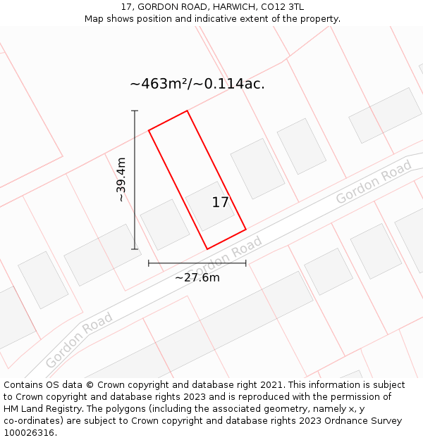 17, GORDON ROAD, HARWICH, CO12 3TL: Plot and title map