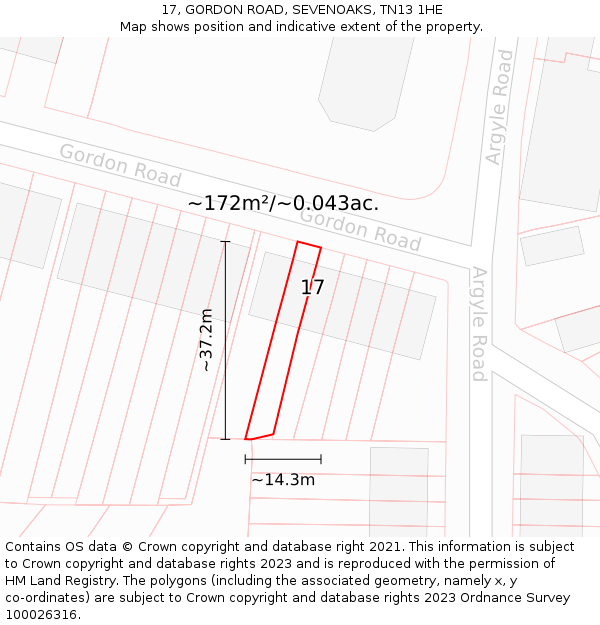 17, GORDON ROAD, SEVENOAKS, TN13 1HE: Plot and title map