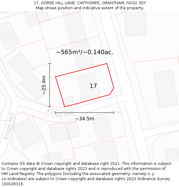 17, GORSE HILL LANE, CAYTHORPE, GRANTHAM, NG32 3DY: Plot and title map