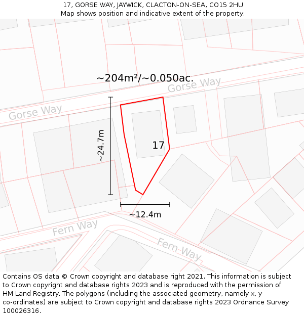 17, GORSE WAY, JAYWICK, CLACTON-ON-SEA, CO15 2HU: Plot and title map