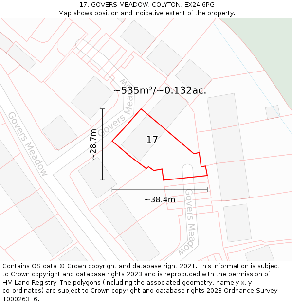 17, GOVERS MEADOW, COLYTON, EX24 6PG: Plot and title map