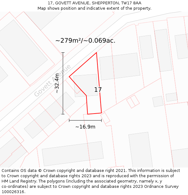 17, GOVETT AVENUE, SHEPPERTON, TW17 8AA: Plot and title map