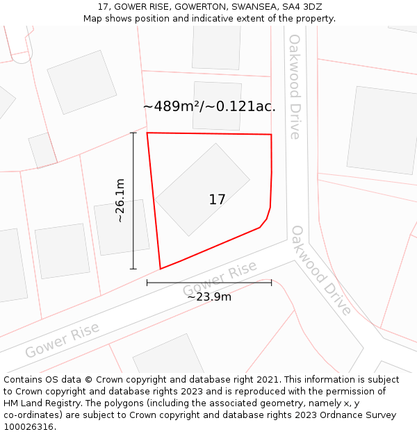 17, GOWER RISE, GOWERTON, SWANSEA, SA4 3DZ: Plot and title map