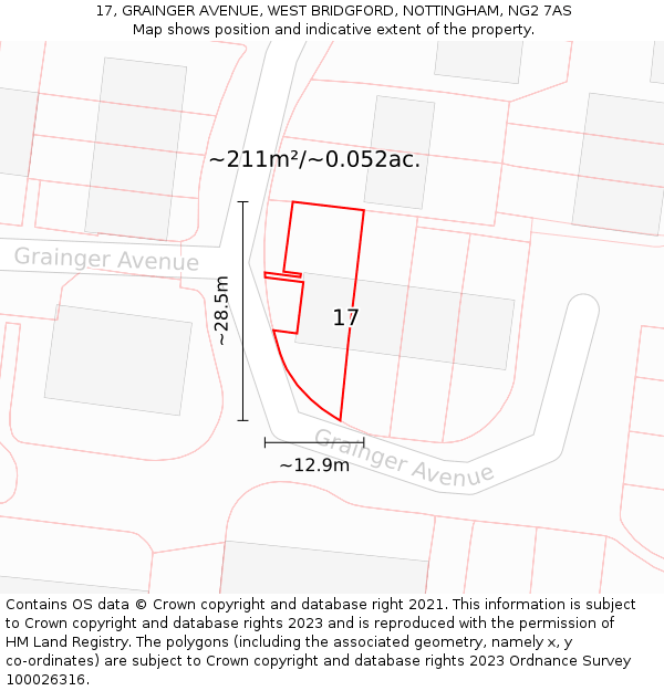 17, GRAINGER AVENUE, WEST BRIDGFORD, NOTTINGHAM, NG2 7AS: Plot and title map