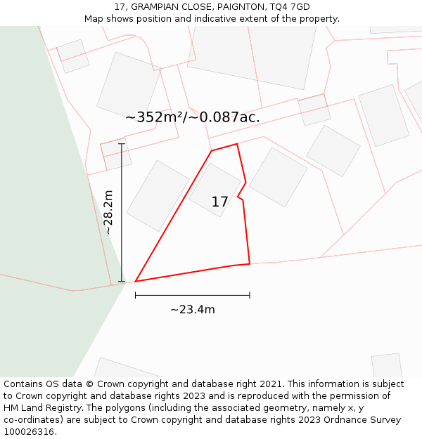 17, GRAMPIAN CLOSE, PAIGNTON, TQ4 7GD: Plot and title map