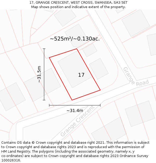 17, GRANGE CRESCENT, WEST CROSS, SWANSEA, SA3 5ET: Plot and title map