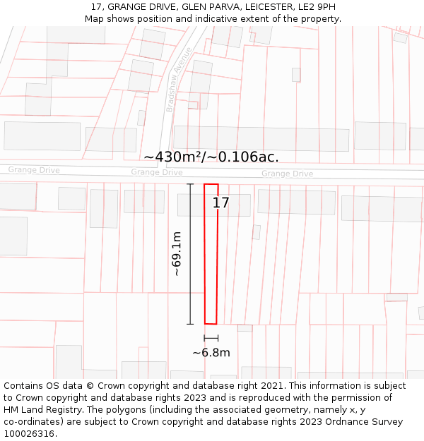 17, GRANGE DRIVE, GLEN PARVA, LEICESTER, LE2 9PH: Plot and title map