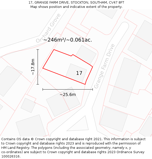 17, GRANGE FARM DRIVE, STOCKTON, SOUTHAM, CV47 8FT: Plot and title map