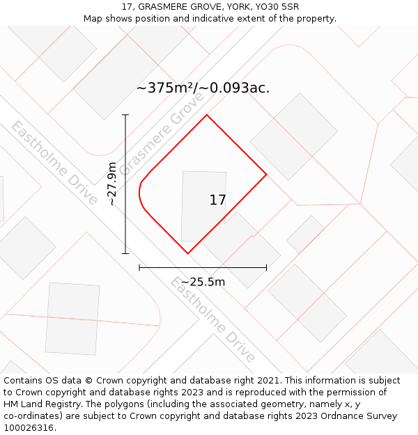 17, GRASMERE GROVE, YORK, YO30 5SR: Plot and title map