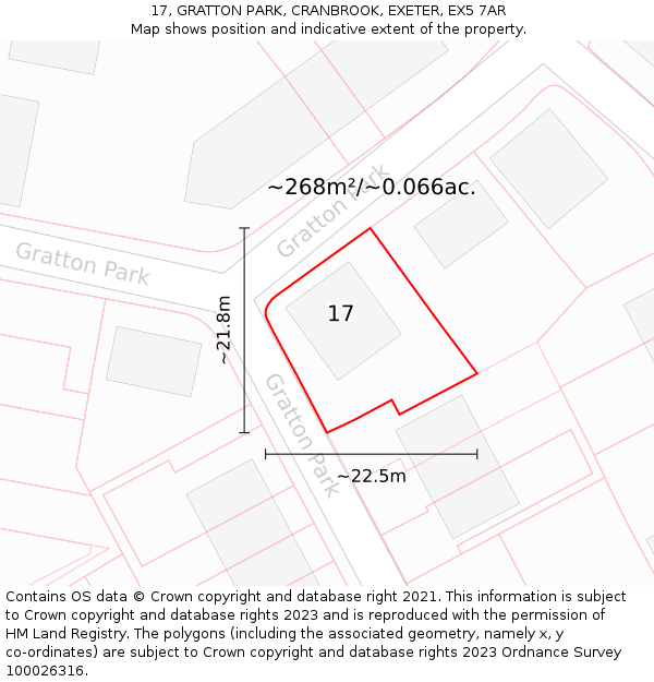 17, GRATTON PARK, CRANBROOK, EXETER, EX5 7AR: Plot and title map
