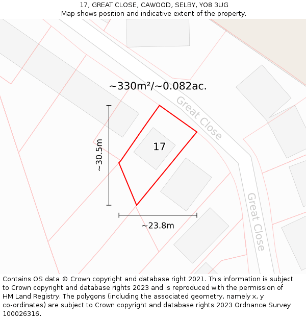 17, GREAT CLOSE, CAWOOD, SELBY, YO8 3UG: Plot and title map