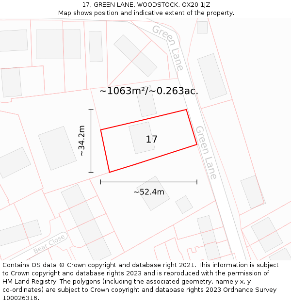 17, GREEN LANE, WOODSTOCK, OX20 1JZ: Plot and title map